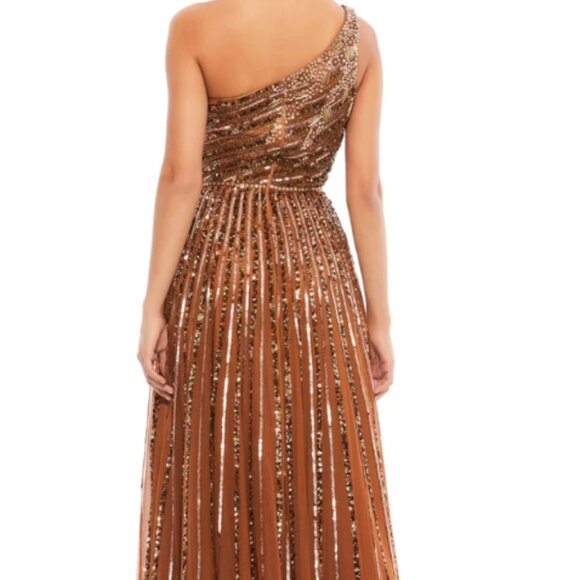 MAC DUGGAL 5220 EMBELLISHED ONE SHOULDER A-LINE COPPER GOWN sz 14 - Picture 3 of 6